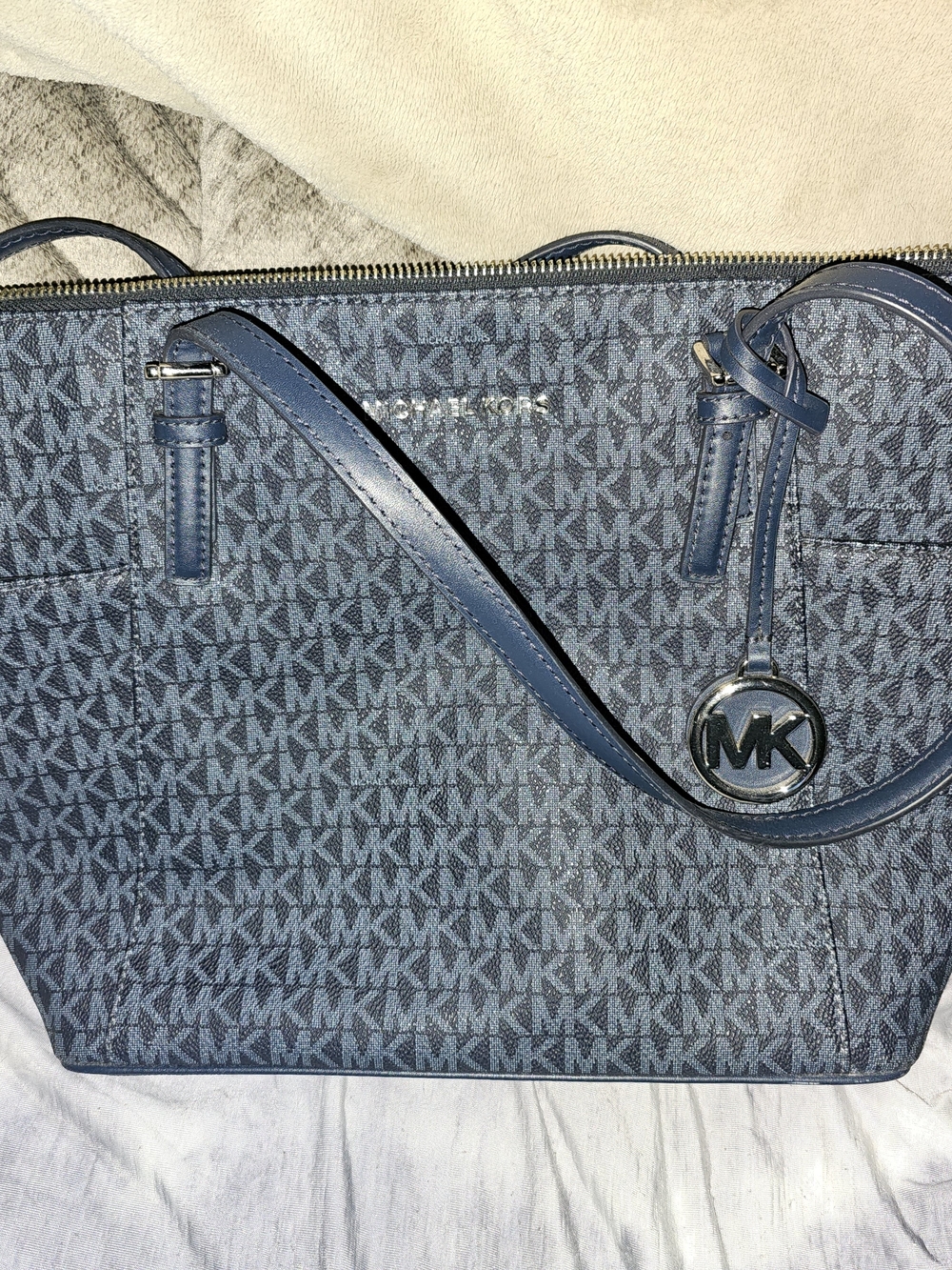 Michael Kors Blue MK Logo Tote Bag